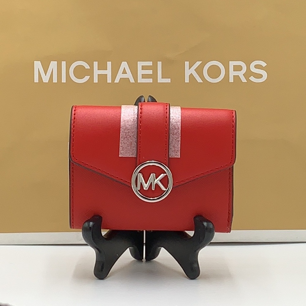 MICHAEL KORS CARMEN MEDIUM LOGO AND FAUX LEATHER WALLET BRIGHT RED NWT - Picture 12 of 12